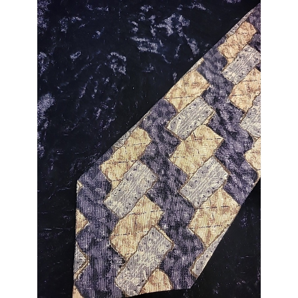 Vintage Bugatti Mens Neck Tie Gray Tan Geometric Shirt Suit Professional